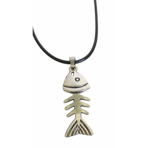 New Fish Skeleton Bonefish Pendant Necklace on 18" to 20" Cord Unisex Jewelry - Picture 2 of 5